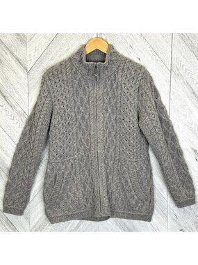 Aran Mor Ireland 100% Merino Wool Cardigan Sweater Women Large Hooded Fisherman